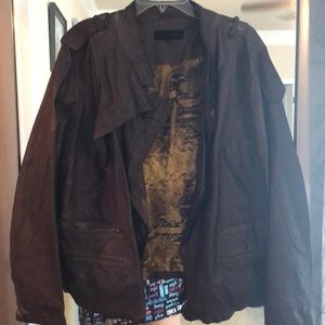 Steve Madden brown leather coat.  Missing button